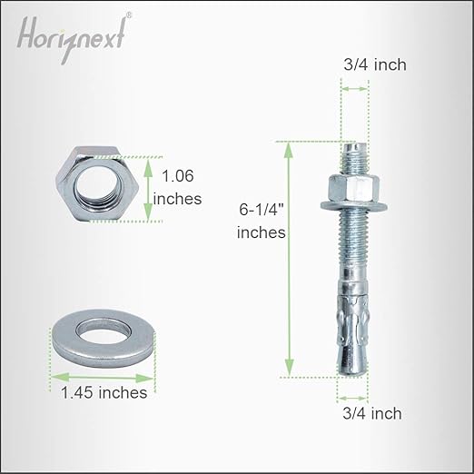 3/4" x 6-1/4" Wedge Anchor, for Cement and Concrete only, zinc-Plated Carbon Steel Screws and lag Bolts （ 20 pcs