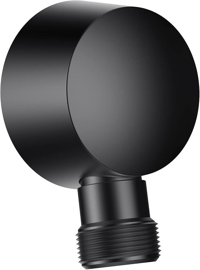 Wall Mounted Supply Elbow, Wall Elbow for Hand Shower, Solid Brass Round Wall Supply Elbow, Check Valve Included (Matte Black)