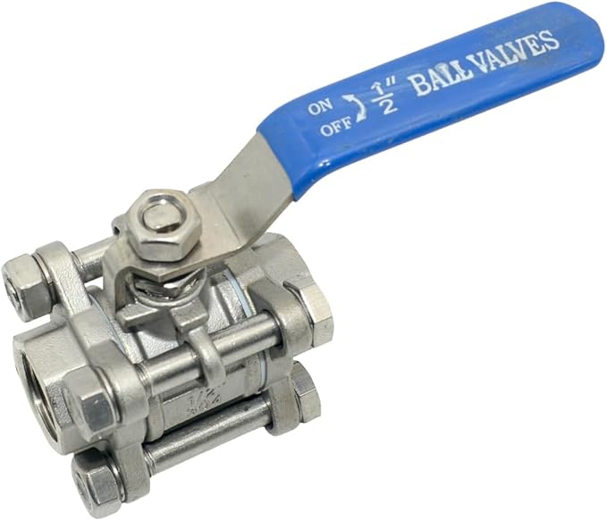 Ball Valve NPT Thread - Stainless Steel 304 Female 3-Piece Full Port(1/2'')