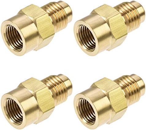 uxcell Brass Pipe fitting, 7/16"-20UNF Flare Male to 1/8NPT Female Thread, Tubing Adapter Hose Connector, for Air Conditioner Refrigeration, 4Pcs