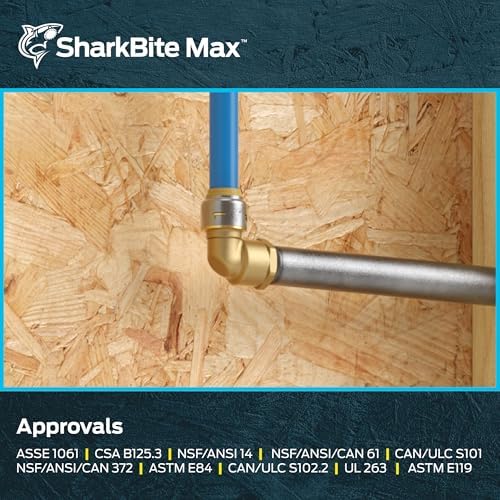 SharkBite Max 90 Degree Female Adapter Elbow, 1/2 Inch Push-to-Connect x 1/2 Inch FNPT, Pack of 6, Brass Plumbing Fitting, UR308