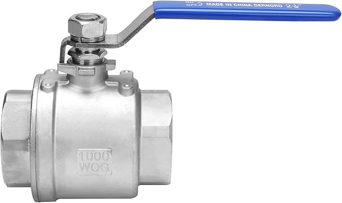 DERNORD Full Port Ball Valve Stainless Steel 304 Heavy Duty for Water, Oil, and Gas with Blue Locking Handles (2.5" NPT)