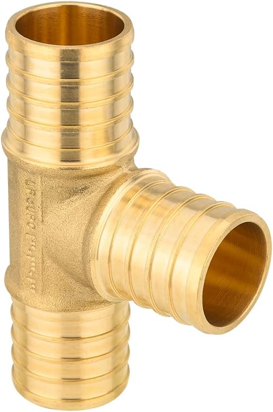 2-Pack EFIELD Barb Crimp Pex Fittings 1" x 1" x 1" Inch Tee Brass Fittings For Pex Tubing Connection, ASTM F1807,(PEX1807074-2PCS)