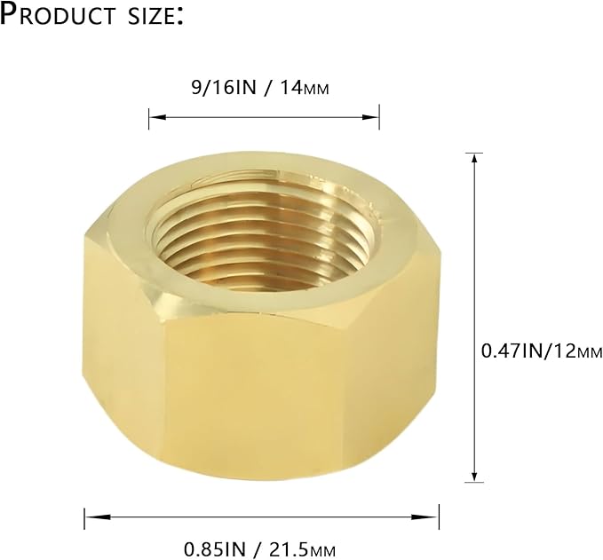 9/16" Female Threaded Plug End Cover, Brass Hex Socket End Cover Fitting, Blanked Stop Nut Cover, Globe Valve Cover. For angle valves, kitchen faucets, RV water pipe joints. 2 pieces.