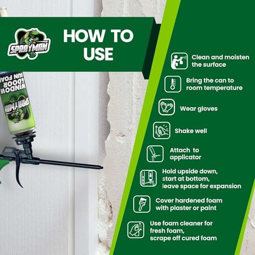 Sprayman Window & Door Expanding Spray Foam - (1x24oz) Low Expansion Polyurethane Spray Foam for Doors, Windows & Walls, Gun Use & Reuseable, Gun&Cleaner NOT Included - 1 Pack