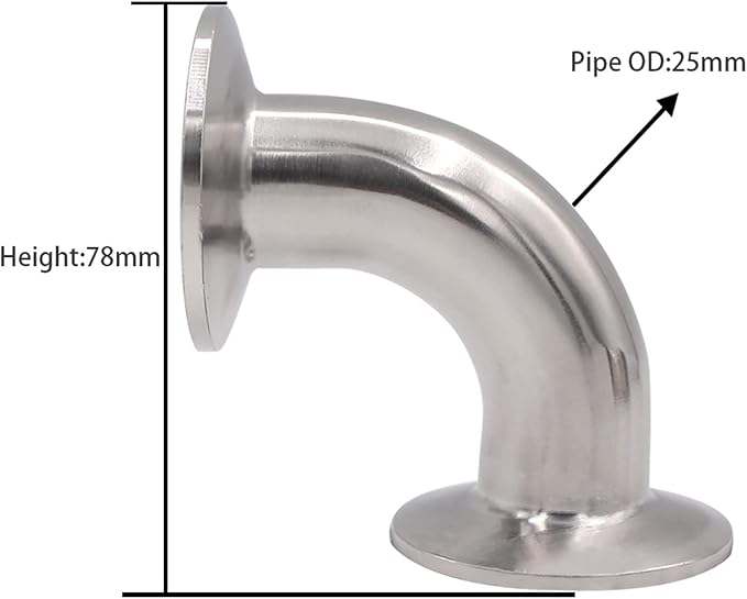 DERNORD 2 Pack 1" Tube OD Sanitary Ferrule Elbow 90 Degree Pipe Fitting with 4 Silicone Gaskets SUS304 Tri Clamp 1.5 Inch