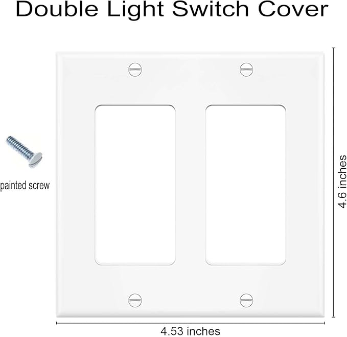 Decorator Wall Plates 2-Gang Switch Outlet Electrical Cover Plate Unbreakable Thermoplastic Faceplate for Light Receptacle Outlet Switch, White (4 Pack)