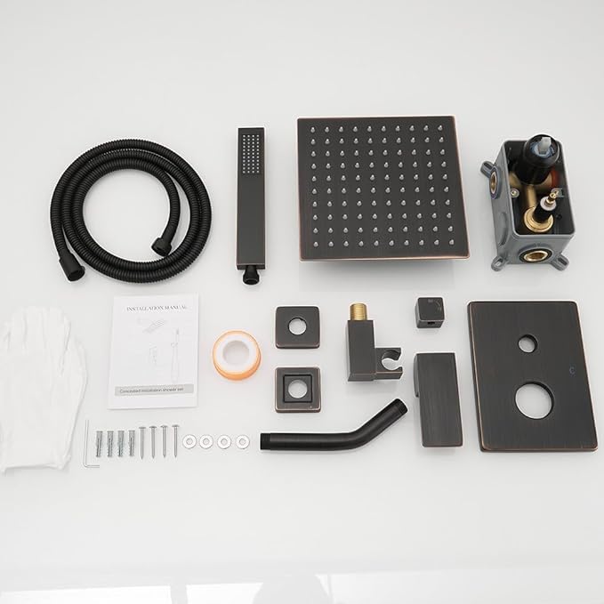 Oil Rubbed Bronze rain Shower Faucet Set Shower System 8 Inches Square Shower Head with Handheld, Waterfall Showerhead, All Metal Shower Faucet Trim Repair Kits (Contain Shower Valve)