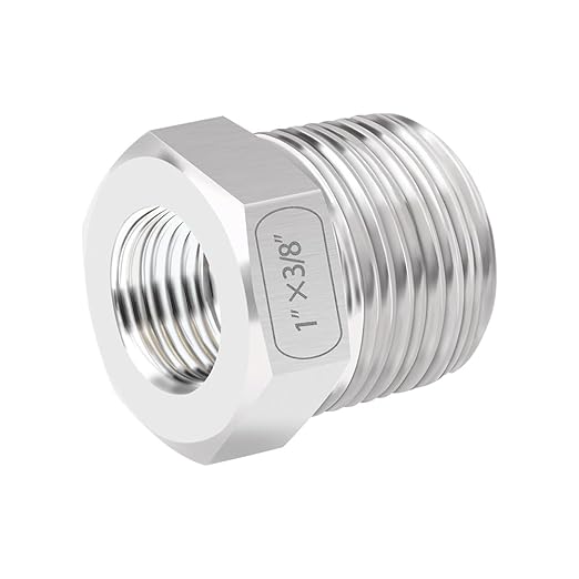 Quickun Stainless Steel Reducing Hex Bushing, 1" Male NPT to 3/8" Female NPT, Reducer Bushing Pipe Hose Fitting(Pack of 1)