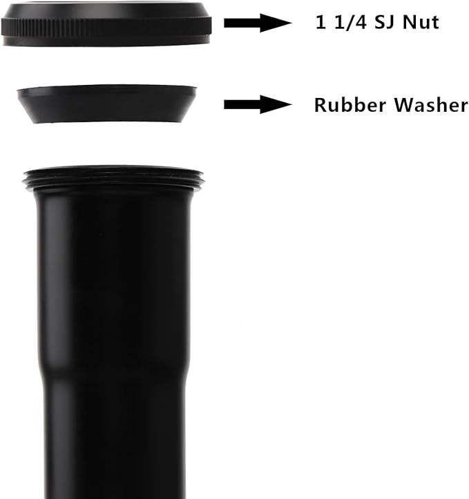 Brass Slip Joint Extension Tube，1-1/4 Inch O.D(32mm) x 12 Inch P Trap Extension Pipe with Nut and Rubber Washer, Sink Drain Tailpiece for Bathroom Kitchen(Matte Black)
