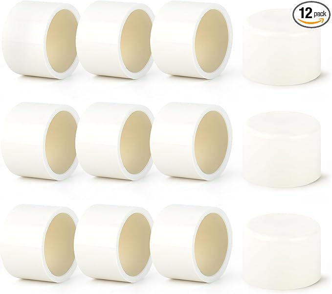 GASHER 12PCS PVC Pipe Fitting 1-1/2" PVC Pipe End Cap Plug Adapter, Furniture Grade Pipe Plug Socket Fittings, For Home or Industrial