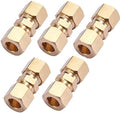 Brass Compression Tube Pipe Fitting Connector, Straight Coupling Adapter, 3/8" Tube OD x 3/8" Tube OD Connector 5pcs (3/8" OD Compression x 3/8" OD Compression)
