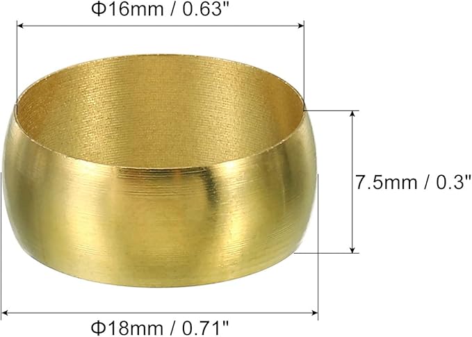 PATIKIL 16mm Tube OD Brass Compression Sleeves Ferrules, 50 Pack Brass Ferrule Fitting Brass Compression Fitting Assortment Kit for Air Water Gas Pipe