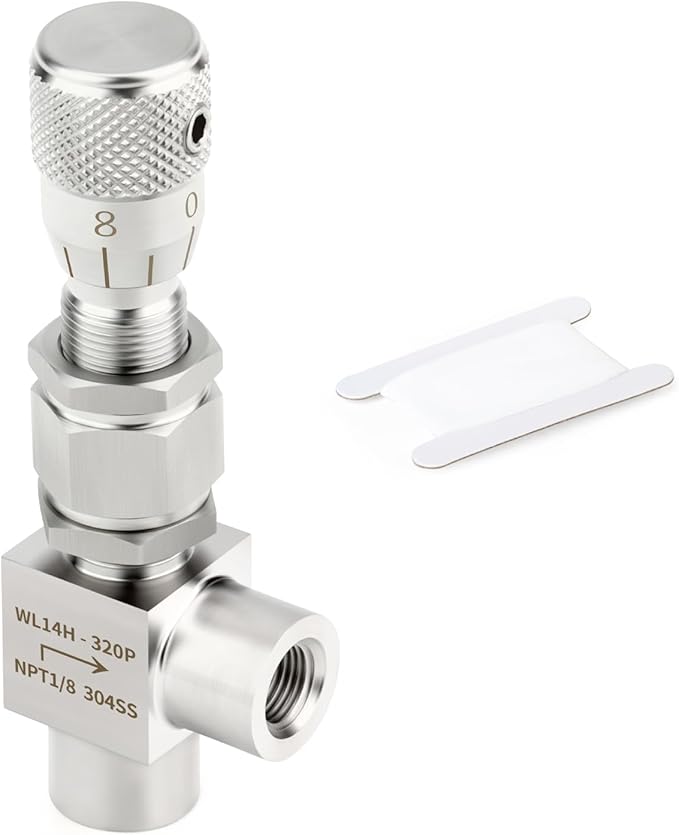 TAISHER 1PCS 304 Stainless Steel Reduce Port 3mm 90 Degree Elbow Needle Valve 1/8" NPT Female，Accurate Dials For Micro Flow Control Instrument Gauge Water Gas Oil