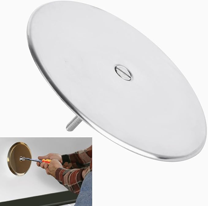 7" Decorative Cleanout Access Covers Plate, Flat Design Cover and Seals CO2530-SS7 For Back Deck Drains and Plug Hole with Large Center Securing Screw, Stainless Steel, Round