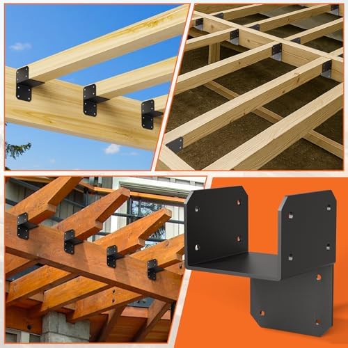 4Pcs 4x4 Joist Anchor Connector - Heavy Duty Steel Post Cap Tie Brakcet, 16 Gauge Carbon Steel 4x4 Post Connector Brackets, Post to Beam Connector Fits 2x4 Lumber(Actual Size 3.5"x3.5")