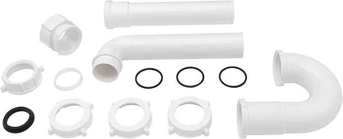 1-1/2 Inch Bayonet P-Trap Kit, Patented Polypropylene with PVC Marvel Adapter, Includes J-Bend, Flanged Wall Arm, Bayonet Reducing Bushing, O-Rings & Washers, Turn & Click Nuts