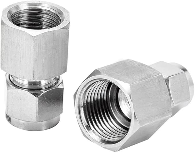 Stainless Steel 304 Compression Tube Fitting, Straight Adapter, 1/2" Tube OD x 3/8" NPT Female Coupler, Pack of 2
