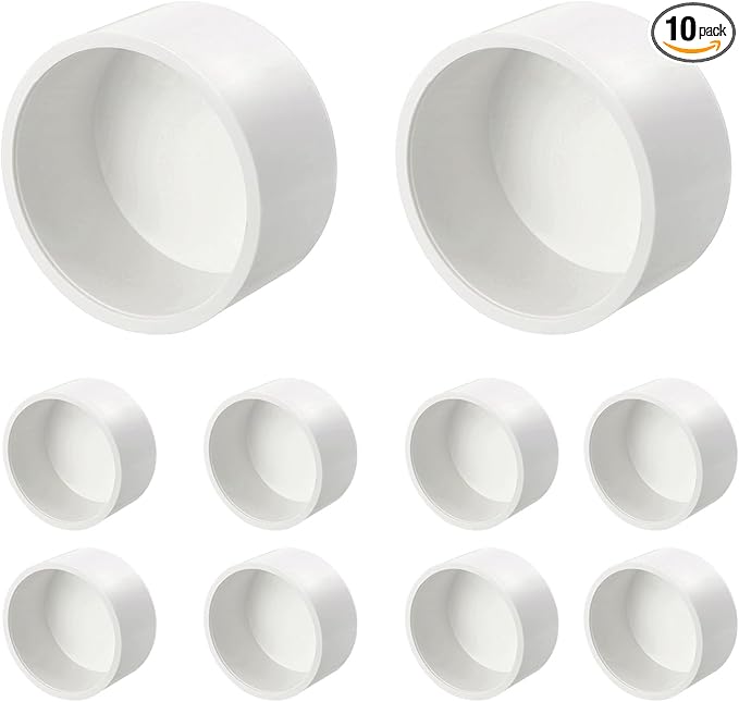 10 Pcs 2" PVC External End Cap Fitting, SCH40 Furniture Grade PVC Pipe Plug Adapter, Pipe Cover Fittings for DIY Project, Irrigation System, Plumbing Framework, Garden Structures