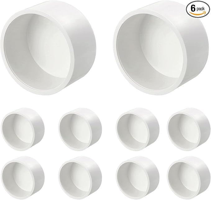 6 Pcs 2" PVC External End Cap Fitting, SCH40 Furniture Grade PVC Pipe Plug Adapter, Pipe Cover Fittings for DIY Project, Irrigation System, Plumbing Framework, Garden Structures