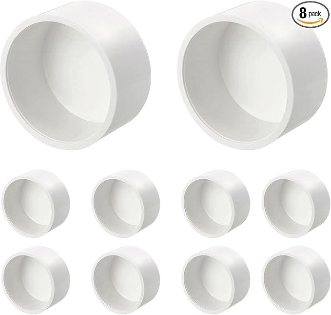 8 Pcs 2" PVC External End Cap Fitting, SCH40 Furniture Grade PVC Pipe Plug Adapter, Pipe Cover Fittings for DIY Project, Irrigation System, Plumbing Framework, Garden Structures