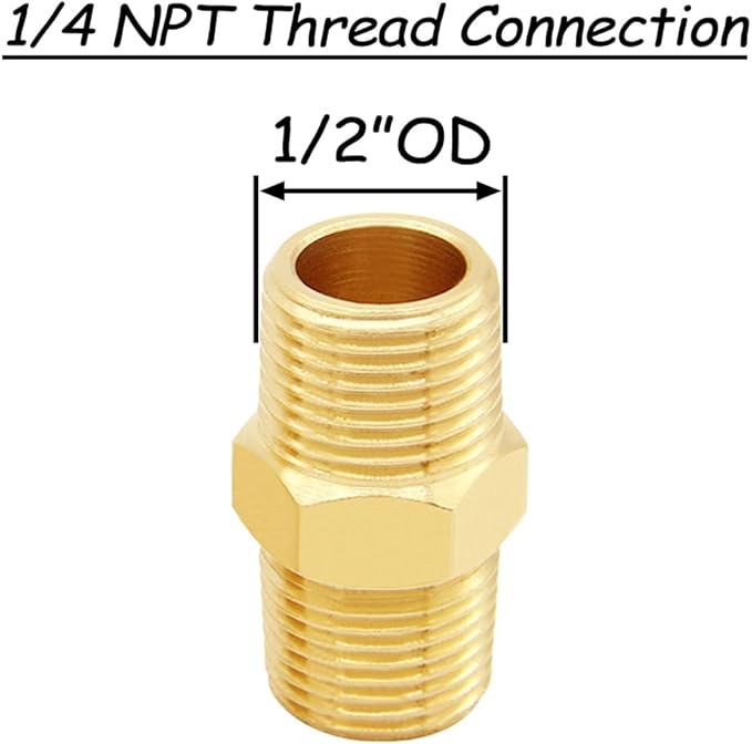 8PCS 1/4 Inch NPT Brass Hex Nipple Coupling 1/4" NPT x 1/4" NPT Male Threaded Equal Diameter Coupler Air Hose Pipe Fittings Adapter for Water/Oil/Gas
