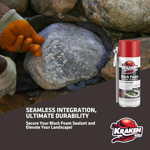 Kraken Bond Black Spray Waterfall Foam Sealant - (12x12oz) Expanding Polyurethane Pond Foam Sealer Black, UV Resistant Insulating Spray for Landscape & Exterior, Straw Use, 12 Pack