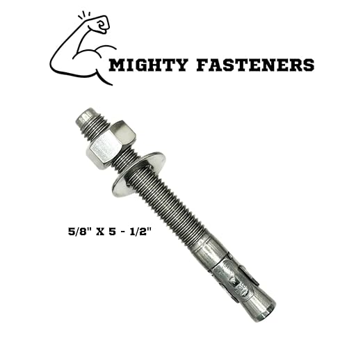 Wedge Anchors – Heavy-Duty 304 Stainless Steel Expansion Bolts for Concrete & Masonry, Rust-Resistant & Durable - 5/8" X 5-1/2" - 25 Pack