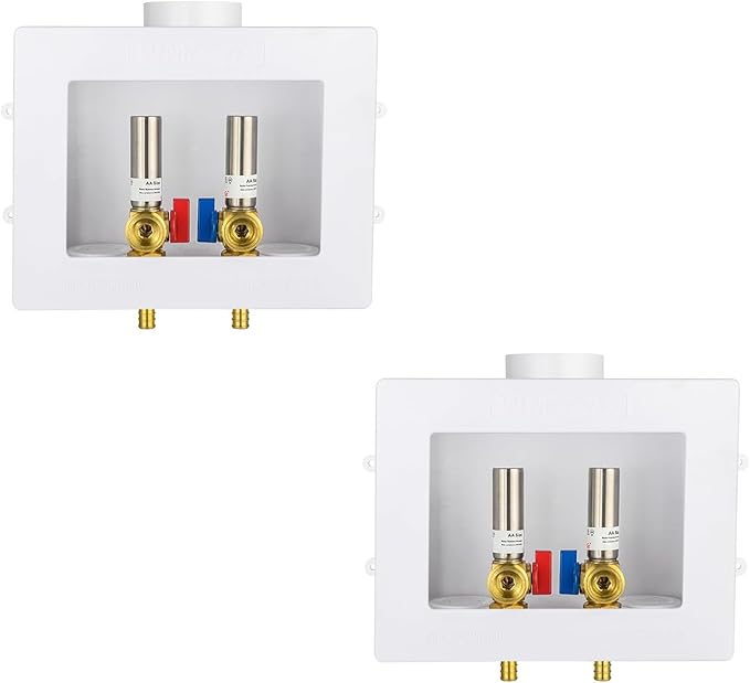 (Pack of 2) Niikappu Washing Machine Outlet Box, 1/2 Inch Pex Crimp Inlet x 3/4 Inch MHT Outlet Connection, Washer Box with Double Drains, with Stainless Steel Water Hammer Arrestor