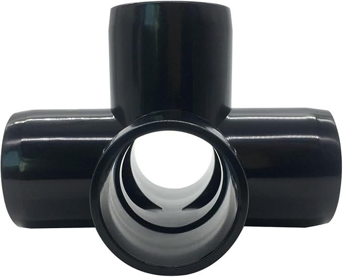 3/4“ Tee PVC Fitting 5 Way Elbow Connector, Furniture Grade 90 Degree Elbow Side Outlet, PVC Corner Fittings for Building Furniture Greenhouse Shed Tent Connection (Black-Pack of 8)