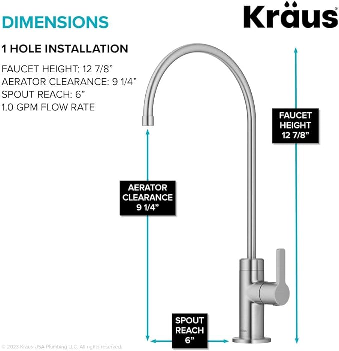 KRAUS Oletto Single Handle Drinking Water Filter Faucet for Water Filtration System in Spot-Free Stainless Steel, FF-103SFS