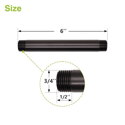 Naiture Brass Heavy Duty 1/2 NPT Connection Threaded Pipe Fitting Nipple, 6" Long, Oil Rubbed Bronze Finish