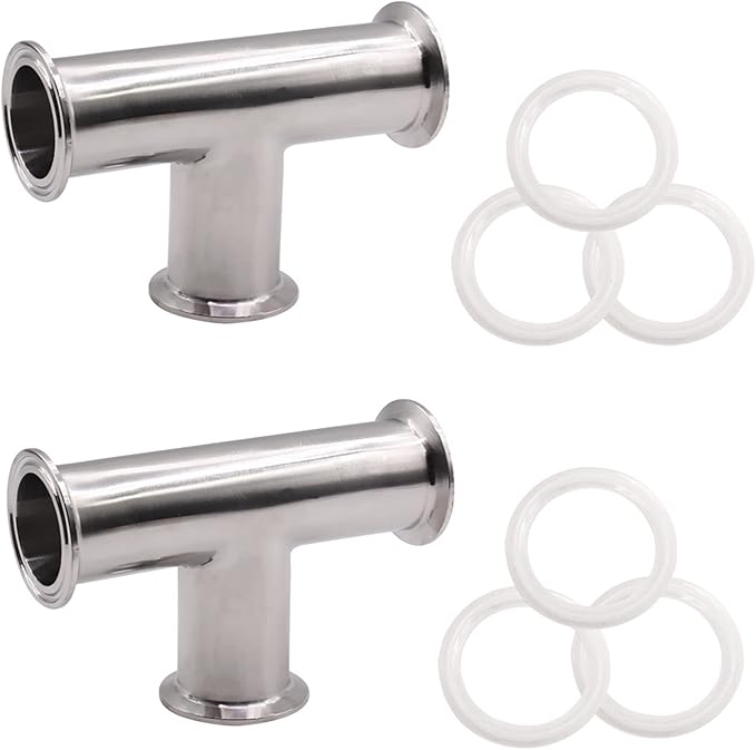 DERNORD 2 Pack Clamp Tee 3 Way Stainless Steel 304 with 6 Silicone Gaskets Fits 2" Tri Clamp, 51mm Pipe OD Sanitary Fittings (2 inch)