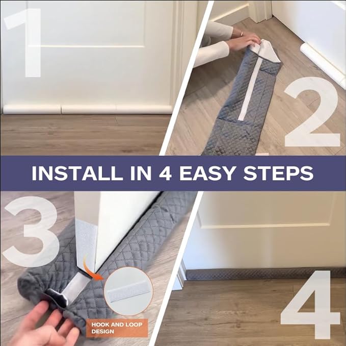 Ciieyuo® Door Draft Stopper – Premium Velour Under Door Gap Filler & Noise Blocker | Insert-Design Draft Stopper for Bottom of Door (30"-36") | Blocks Cold, Noise, Dust – Easy Install, No Adhesive
