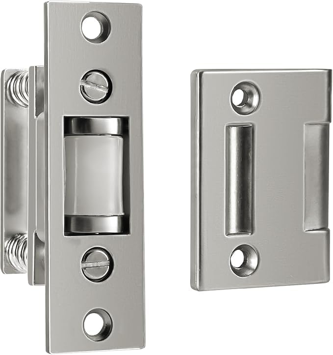 HOMOTEK Commercial Heavy Duty Door Roller Catch, Drive in Ball Catch with Strike Plate Solid Zinc Adjustable Silent Door Latch, Spring Tension Roller, Satin Nickle, 1 Pack