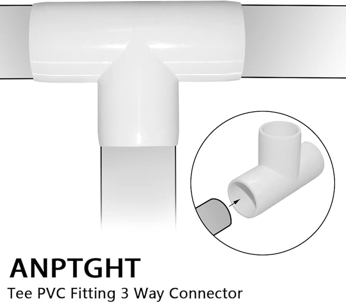 1-1/4 Inch Tee PVC Fitting 3 Way Connector, Furniture Grade Corner Fittings for DIY Building Furniture Greenhouse Shed Pipe Fittings Tent Connection (Pack of 8)