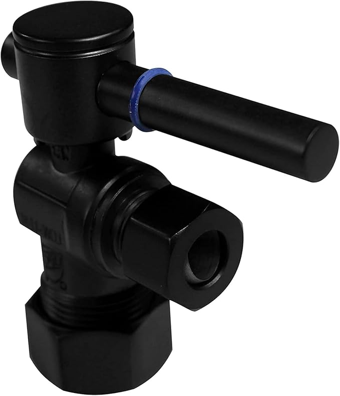 Westbrass R105BL-62 1/4-Turn Lever Handle Angle Stop Shut Off Valve, 5/8" OD x 3/8" OD, Matte Black