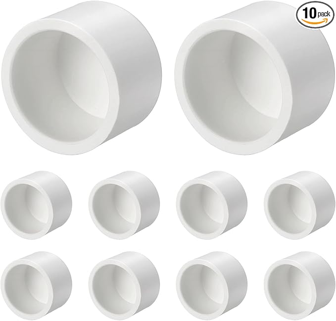 10 Pcs 1/2" PVC External End Cap Fitting, SCH40 Furniture Grade PVC Pipe Plug Adapter, Pipe Cover Fittings for DIY Project, Irrigation System, Plumbing Framework, Garden Structures