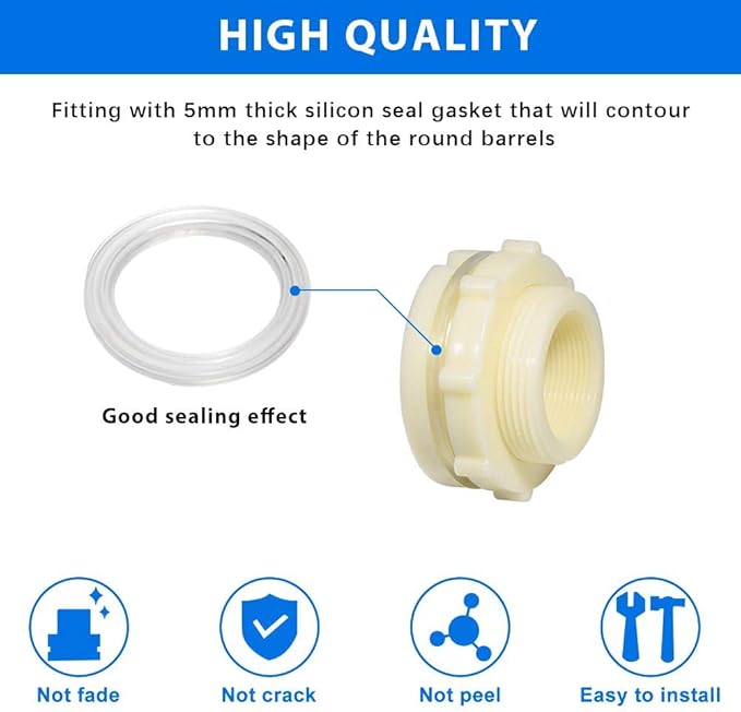 Quickun 1-1/4" ABS Bulkhead Water Tank Connector Adapter Fitting Thru-Bulk Pipe Fitting (Pack of 4)
