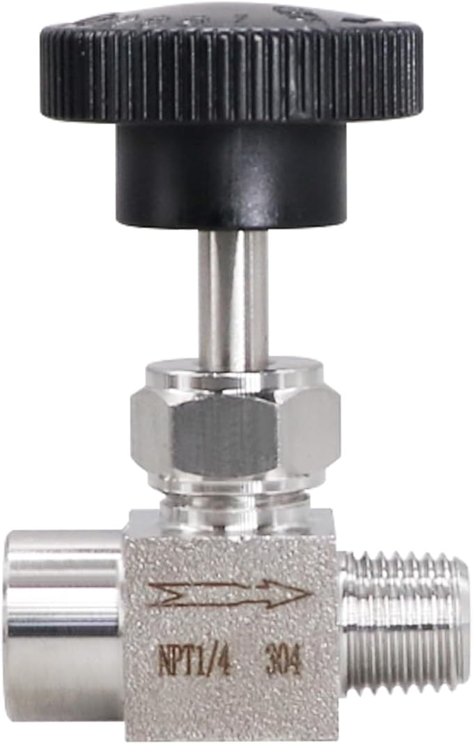 Gas Needle Valve 1/4 NPT Female x 1/4 NPT Male, Stainless Steel Industrial Control Valves for Oil and Water, 1PC