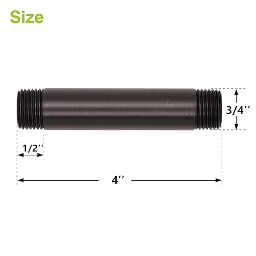 Naiture Brass Heavy Duty 1/2 NPT Connection Threaded Pipe Fitting Nipple, 4" Long, Oil Rubbed Bronze Finish