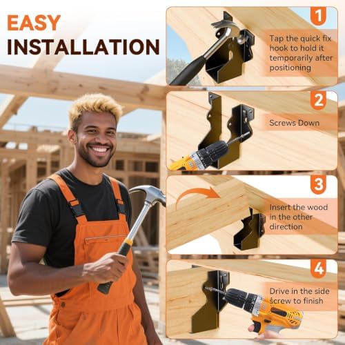 50 Pcs Black 2x4 Joist Hanger,LU24 18 Gauge Double Shear Face Mount Joist Hanger,Hurricane Ties for Rafters Tie Brackets Great for Floor Deck and Ceiling Joists
