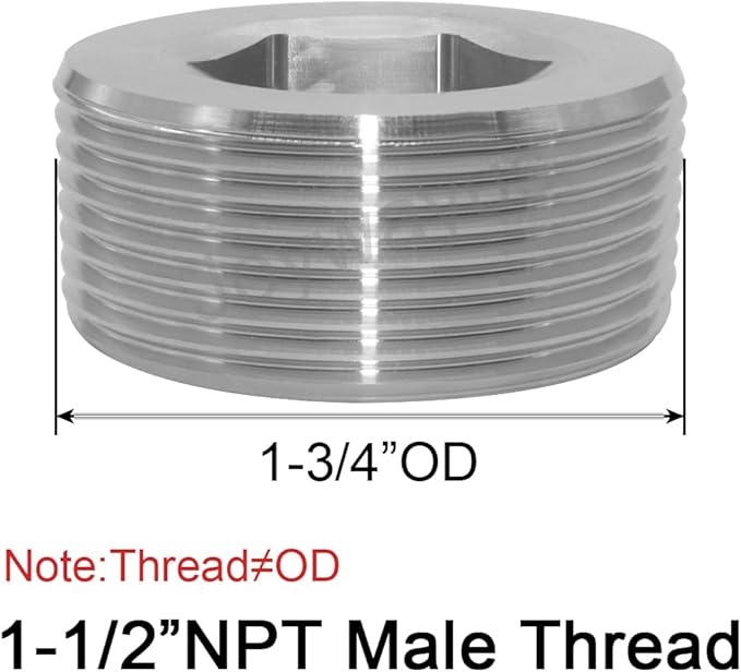 Joywayus Stainless Steel Internal Hex Countersunk Thread Socket Pipe Plug 1-1/2"NPT Male