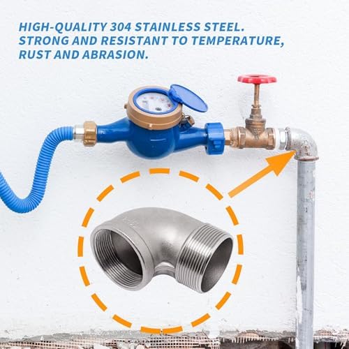 90 Degree Elbow Fittings 1PCS, 2" NPT Male X 2" NPT Female 304 Stainless Steel Pipe Fitting, Connector Coupler Apply to Outdoor Garden Industrial