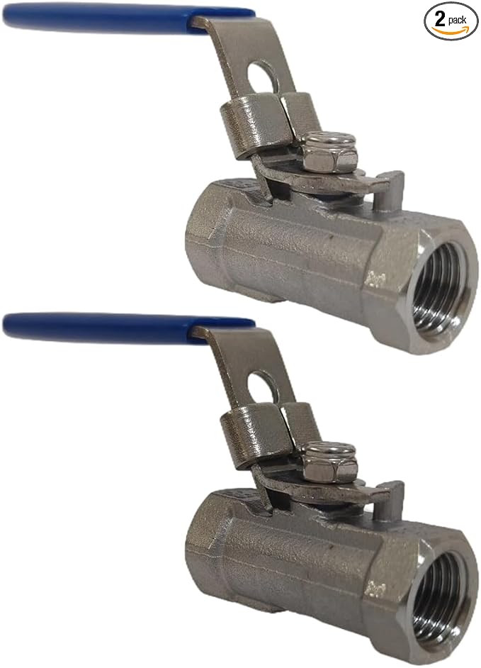 2Pcs 1/4'' Stainless Steel 304 Ball Valves, NPT Female Full Port Ball Valve Heavy Duty Shut Off Valve for Water, Oil, and Gas with Locking Device, NPT Female