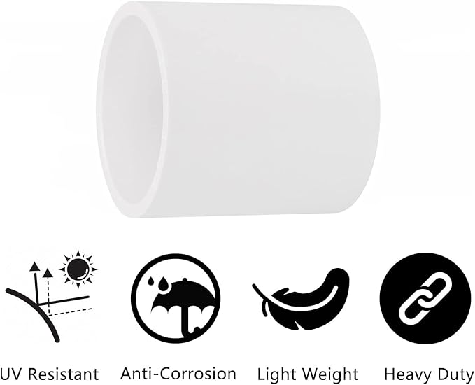 10Pack 1-1/2" PVC Pipe Coupling Adapter Pipe Fittings (Socket x Socket) Contractor Pack Schedule 40 Heavy Duty 1.50 Inch PVC Slip Socket Connectors for DIY PVC Shelf Garden Support Structure, White