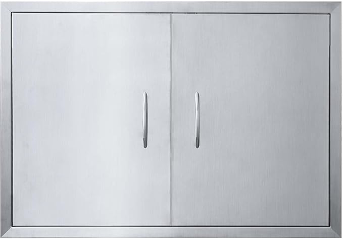 JIE JIN 31" W X 24" H Outdoor Kitchen Doors Double Doors Thickened 304 Brushed Stainless Steel BBQ Access Door BBQ Island Doors Outdoor Kitchen Accessories Door for Outdoor Kitchen BBQ Island
