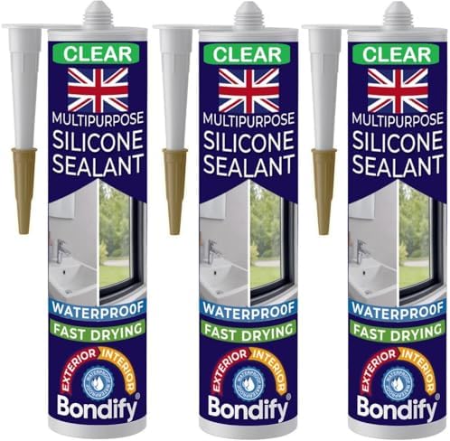 Waterproof Silicone Sealant Clear, Silicone Caulk for Window & Door, Kitchen & Bathroom Solvent Free, 3PCs x 10oz, Ideal for Sink, Sanitary, Bath, Shower Sealant, Window Frame Sealant