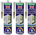 Waterproof Silicone Sealant Clear, Silicone Caulk for Window & Door, Kitchen & Bathroom Solvent Free, 3PCs x 10oz, Ideal for Sink, Sanitary, Bath, Shower Sealant, Window Frame Sealant