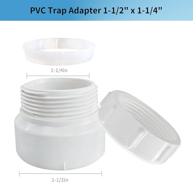 LESSO PVC Trap Adapter, 1-1/2 x 1-1/4 Inch, PVC DWV Female Pipe Fitting， SCH40 White